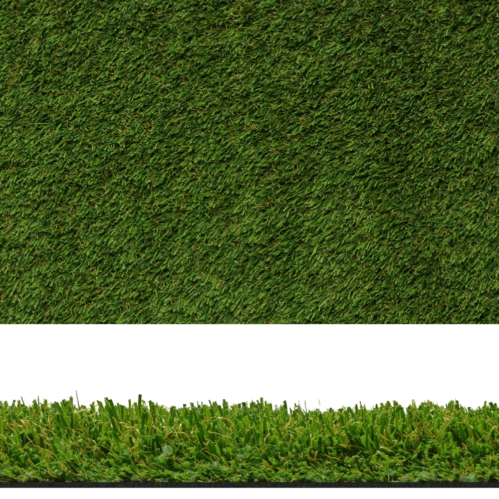 Premium artificial grass sample with 40mm pile height and dense stitching