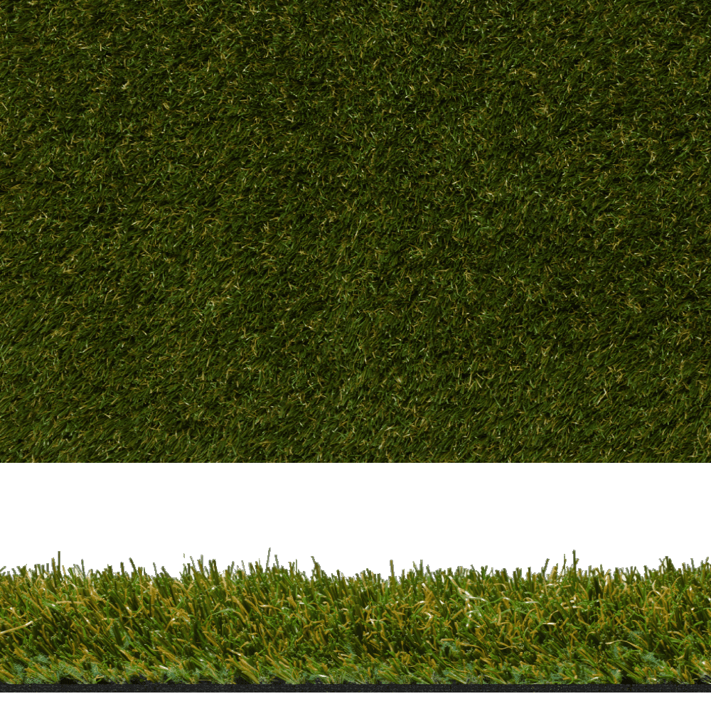 Soft-touch synthetic grass with four-tone yarn and curled thatch layer